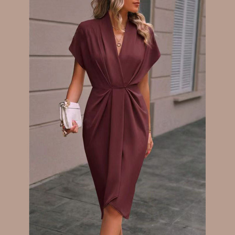 Dámská midi šaty s vázaným páskem a elegantním rozparkem