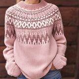 Růžový premium svetr Fair Isle pro ženy – Pohodlný vintage úplet