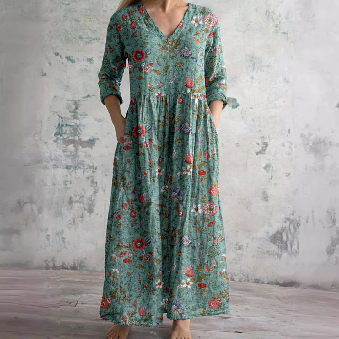 Maxi květinové letní šaty s výstřihem do V pro ženy – Boho styl dlouhé šaty