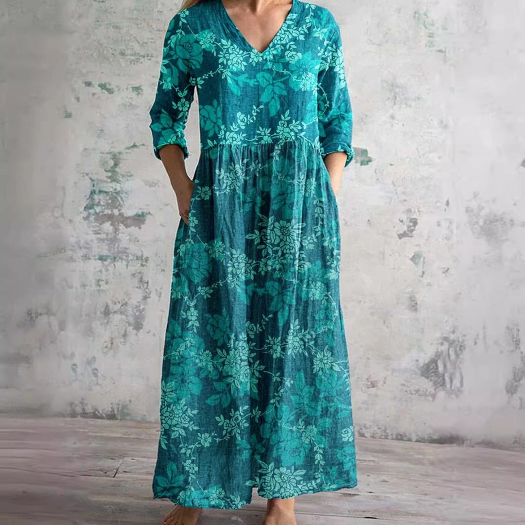 Maxi květinové letní šaty s výstřihem do V pro ženy – Boho styl dlouhé šaty
