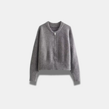 Vintage vlněný cardigan s kulatým výstřihem a zipem pro ženy