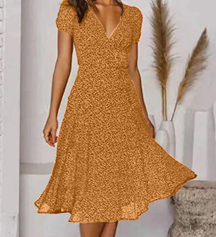 Elegantní Midi Šaty A-Linie pro Ženy – Krátké Rukávy, Výstřih do V
