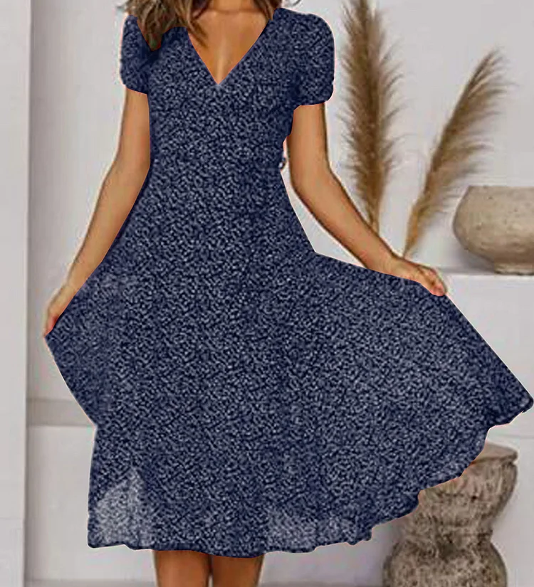 Elegantní Midi Šaty A-Linie pro Ženy – Krátké Rukávy, Výstřih do V