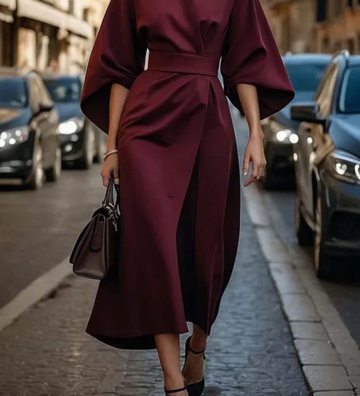 Elegantní midi šaty s širokými rukávy pro ženy – Odvážné, Luxusní