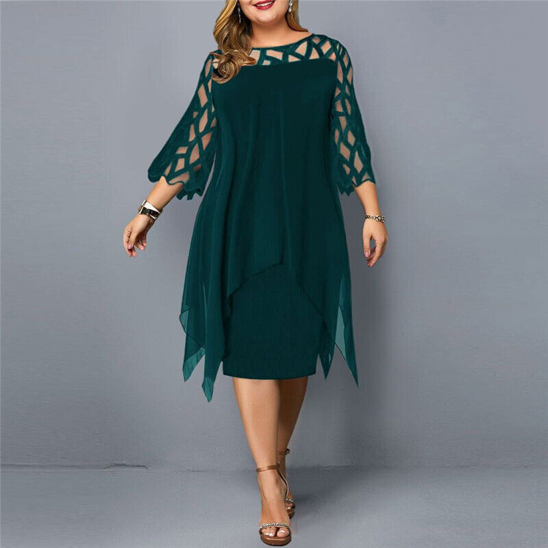 Elegantní Midi Šaty Velkých Velikostí pro Ženy – Polodlouhé Společenské Šaty z Krajky a Tylu