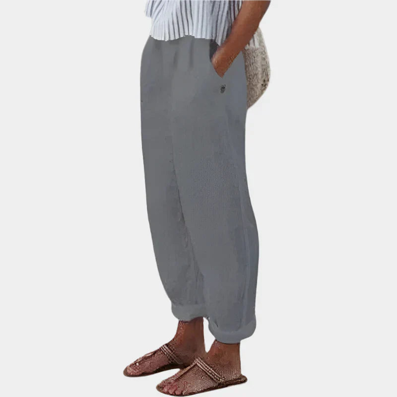 Elegantní Lněné Kalhoty s Kapsami Anna pro Maximální Pohodlí