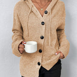 Dámský pletený cardigan s kapucí a šňůrkou – Pohodlí a elegance
