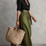 Vera | Černé tričko a olivově zelená midi sukně dvojdílné