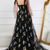 Elegantní Maxi Květnatá Šaty pro Ženy – Styl Bal A-Line s Korzetem