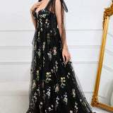 Elegantní Maxi Květnatá Šaty pro Ženy – Styl Bal A-Line s Korzetem