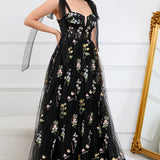 Elegantní Maxi Květnatá Šaty pro Ženy – Styl Bal A-Line s Korzetem