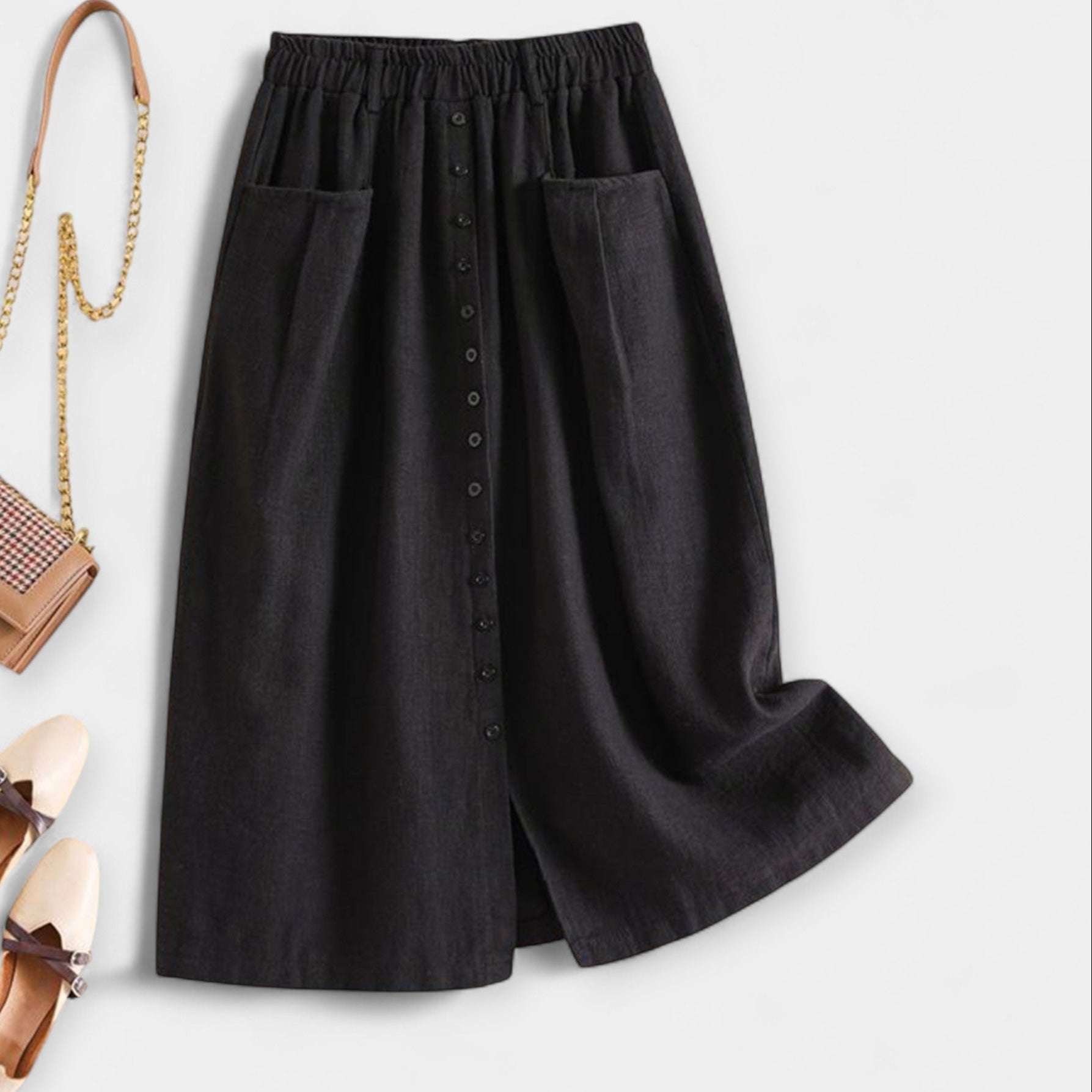 Magdalēna Elegantní Midi Vintage Sukně s Kapsami