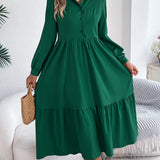 Šaty Chemise s Volány pro Ženy – Relaxovaný Střih, Dlouhé Rukávy, Elegantní Midi