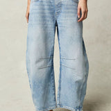 Dámské džíny Barrel Large Jambe Large Taille Moyenne Stretch – Ležérní Denim Baggy