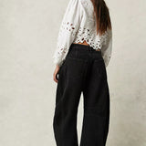 Dámské džíny Barrel Large Jambe Large Taille Moyenne Stretch – Ležérní Denim Baggy