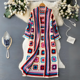 Elegantní barevný dlouhý svetr pro ženy – Otevřený pletený