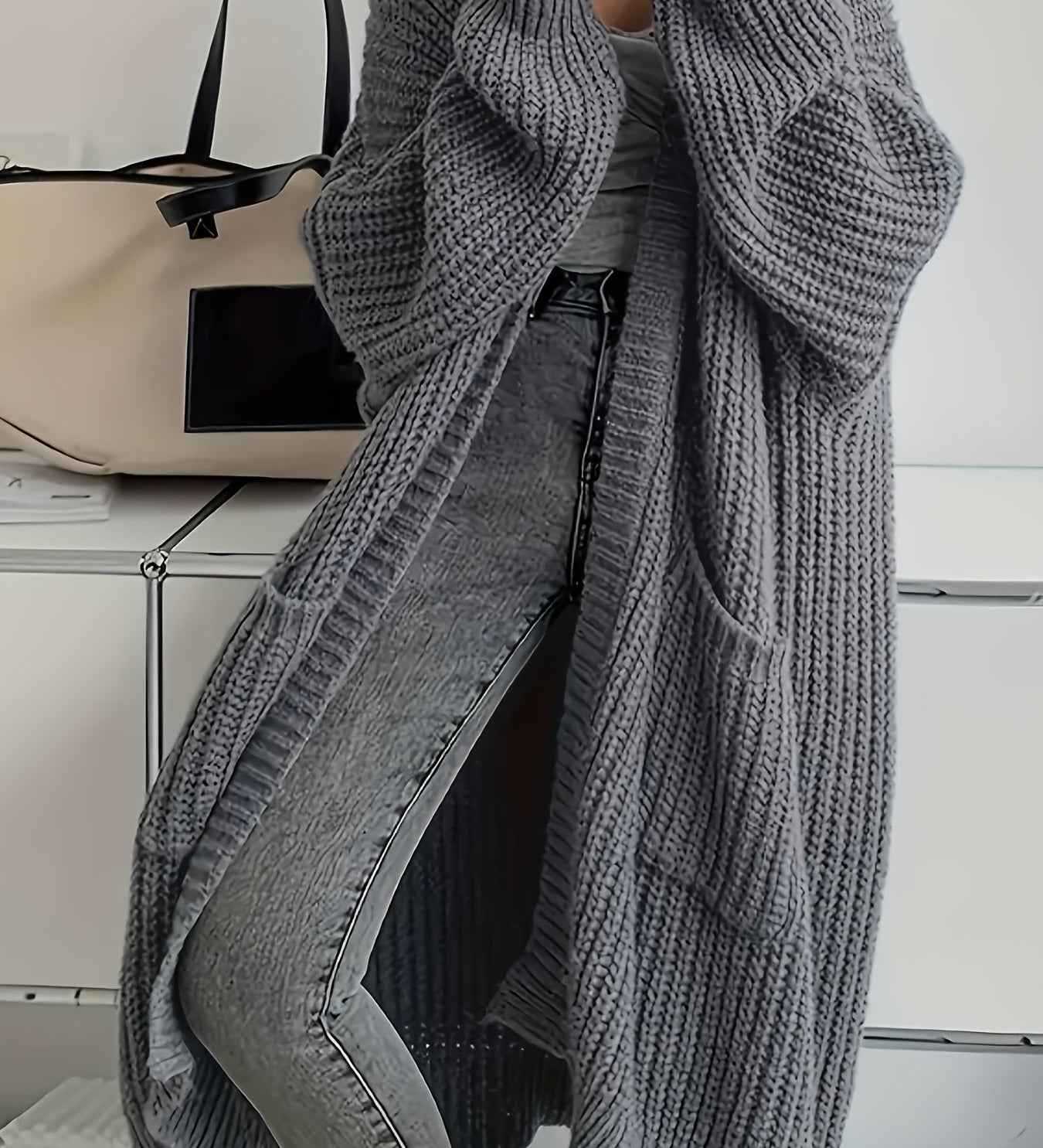 Oversize otevřený cardigan pro ženy – dlouhý měkký pletený