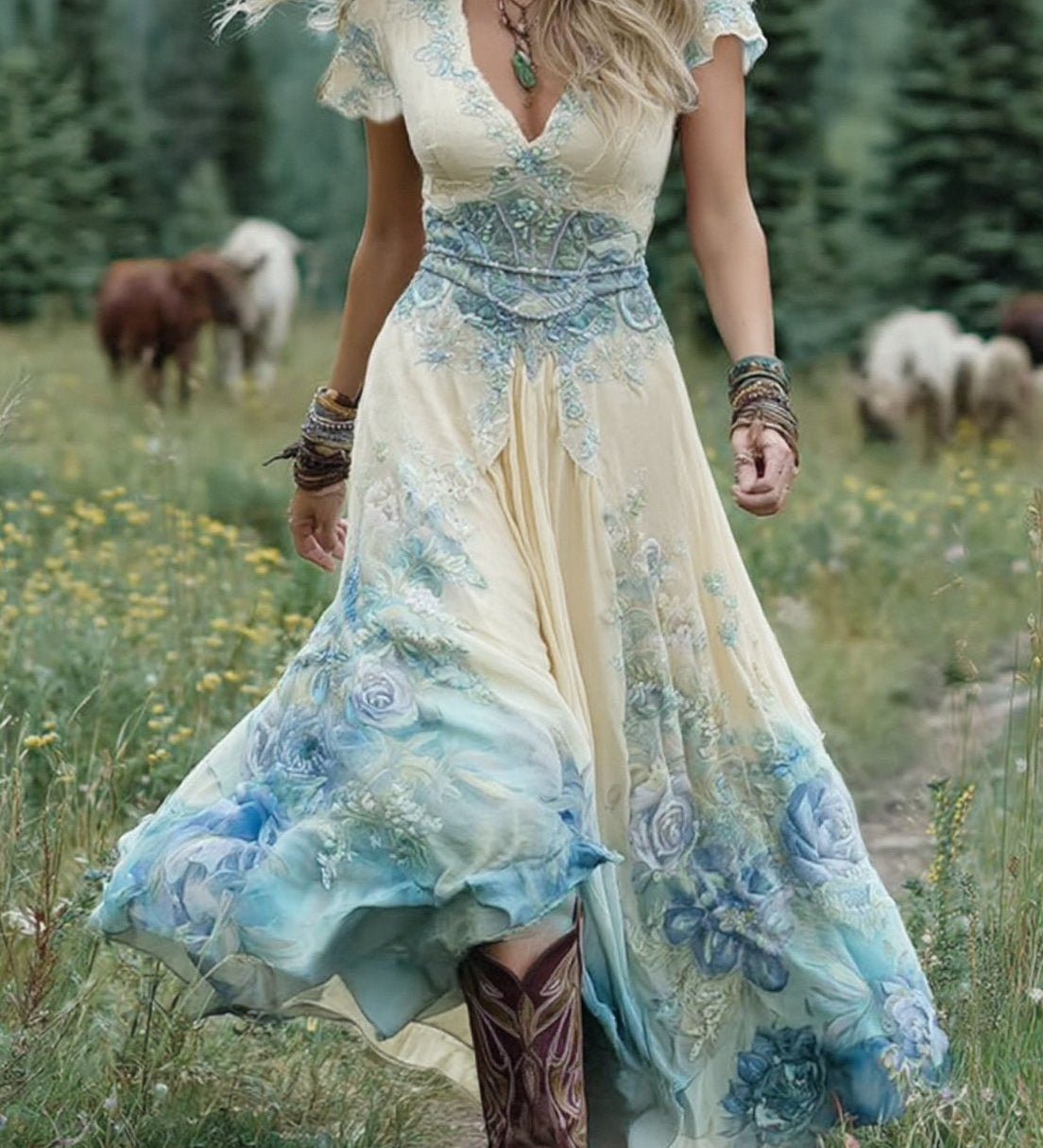 Mavis™ – Elegantní Květinové Maxik Kleid