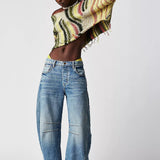 Dámské džíny Barrel Large Jambe Large Taille Moyenne Stretch – Ležérní Denim Baggy