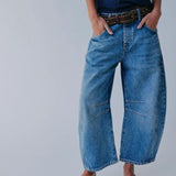 Dámské džíny Barrel Large Jambe Large Taille Moyenne Stretch – Ležérní Denim Baggy