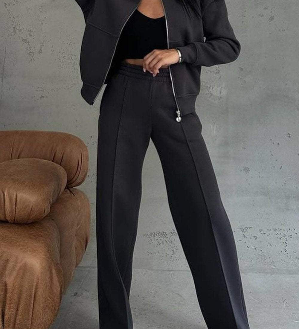 Stylový Dvoudílný Set pro Ženy – Oversize Zipová Mikina a Tepláky