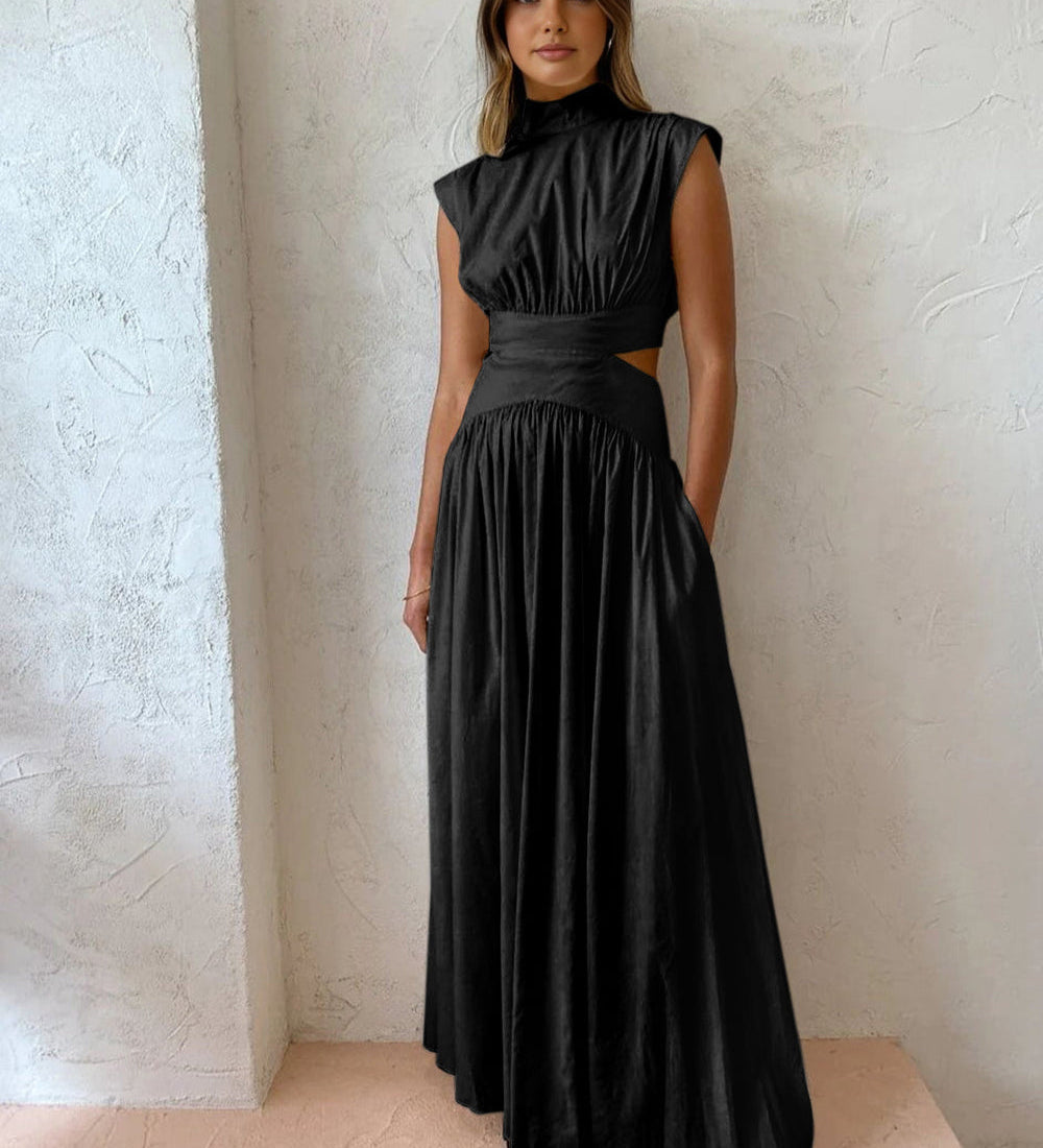 Dlouhá dámská šaty s výstřihem a otevřenými boky - Elegantní a splývavé šaty