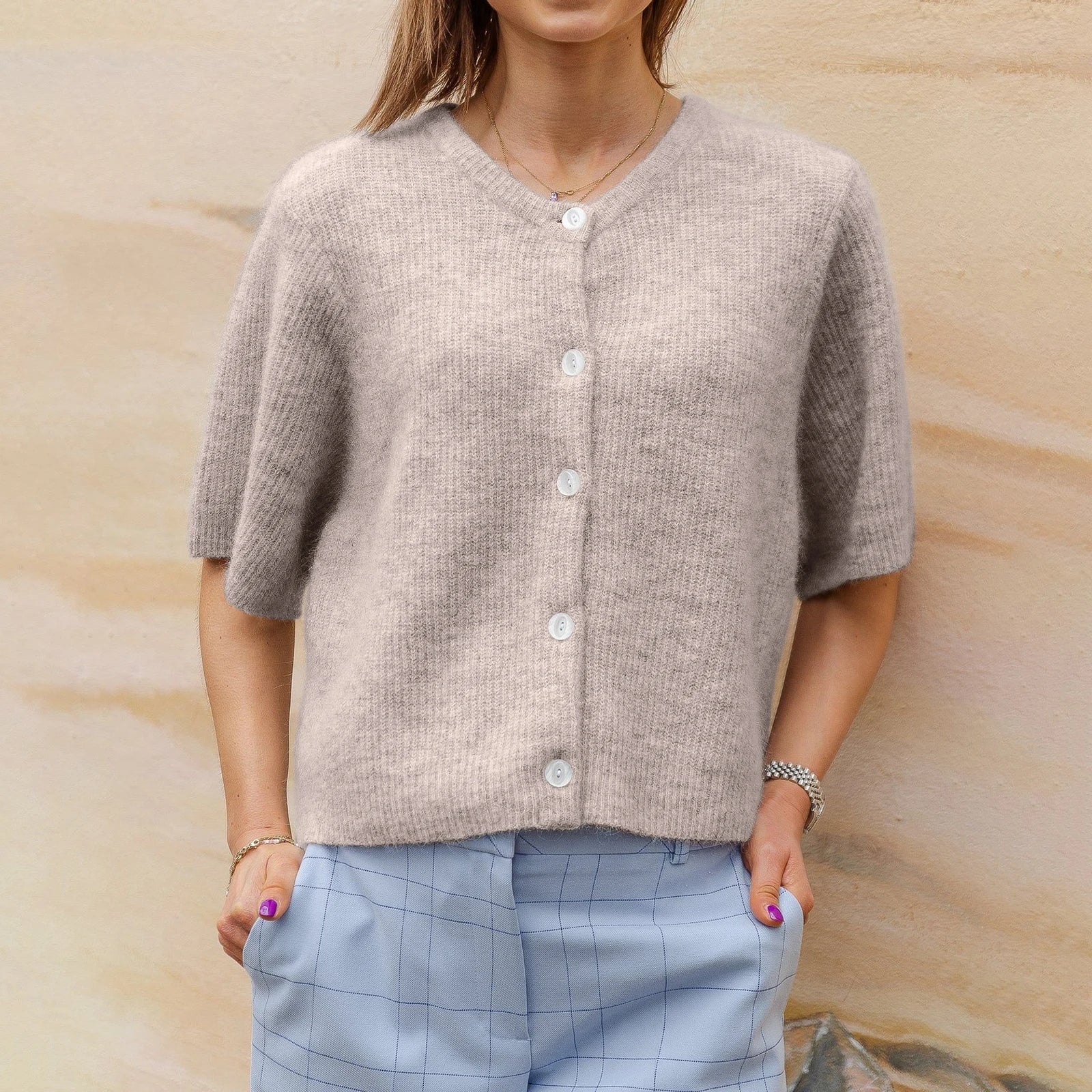 Elegantní krátký rukáv cardigan pro ženy